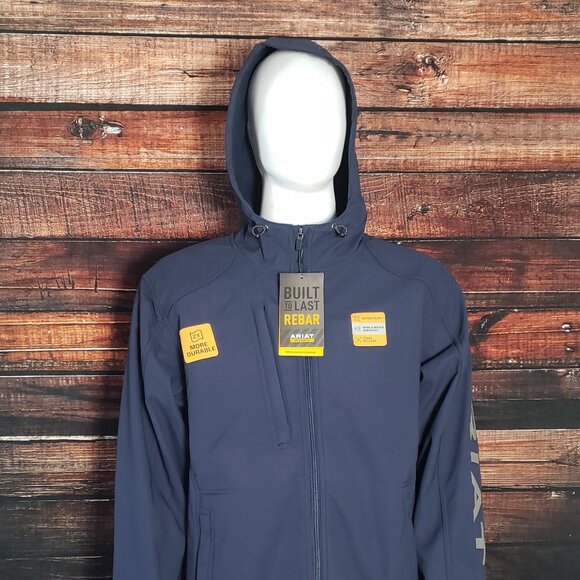 Ariat Mens Large Tall 10041629 Rebar Stretch Softshell Logo Jacket Navy - Picture 3 of 8